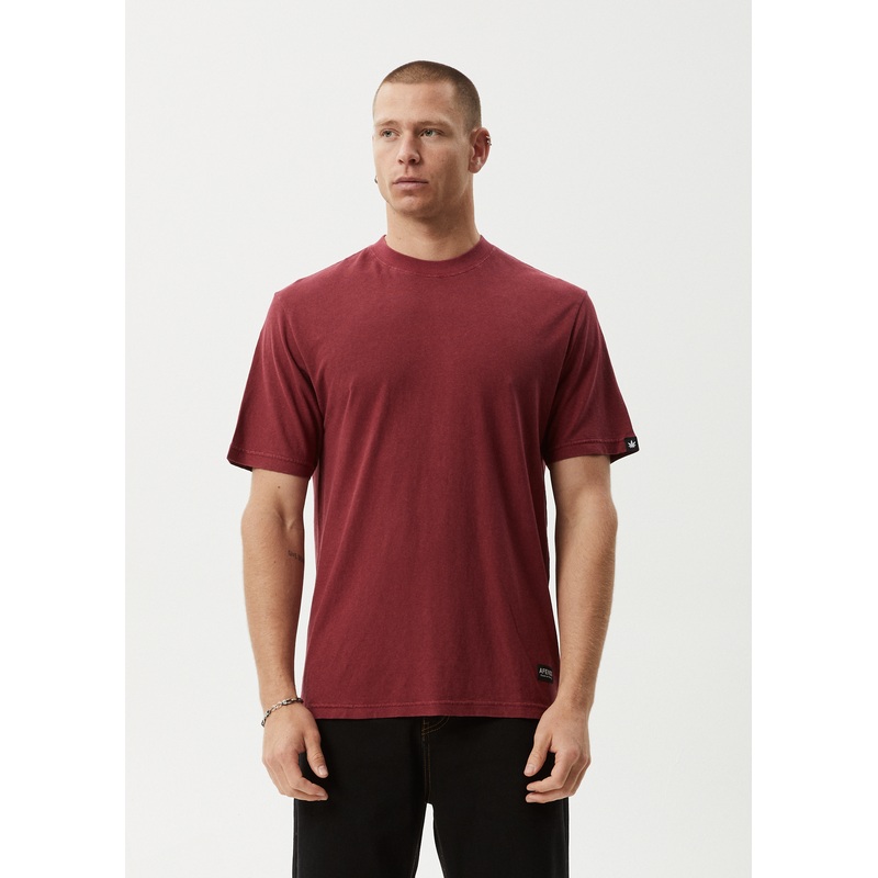 AFENDS Mens Classic – Retro Tee – Washed Burgundy