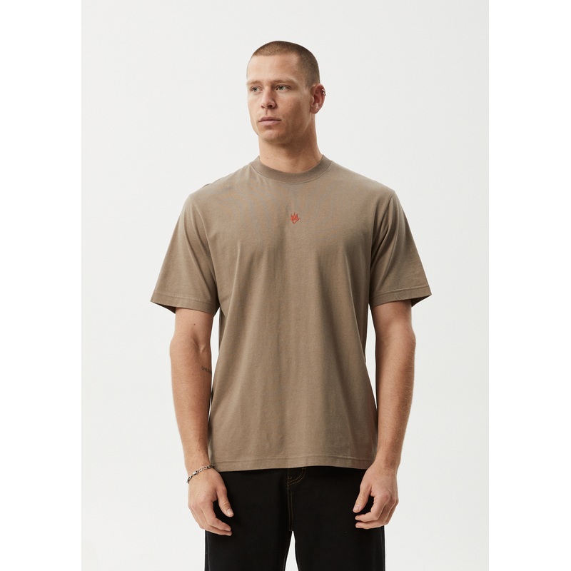 AFENDS Mens Flame – Retro Tee – Fossil