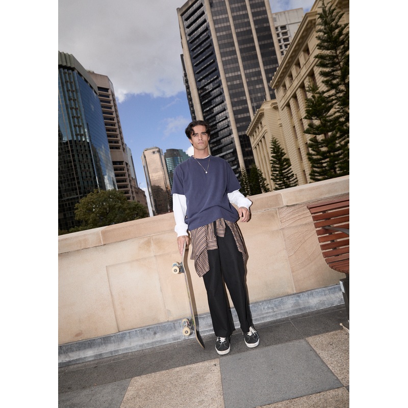 AFENDS Mens Foundation – Boxy Tee – Washed Deep Sea