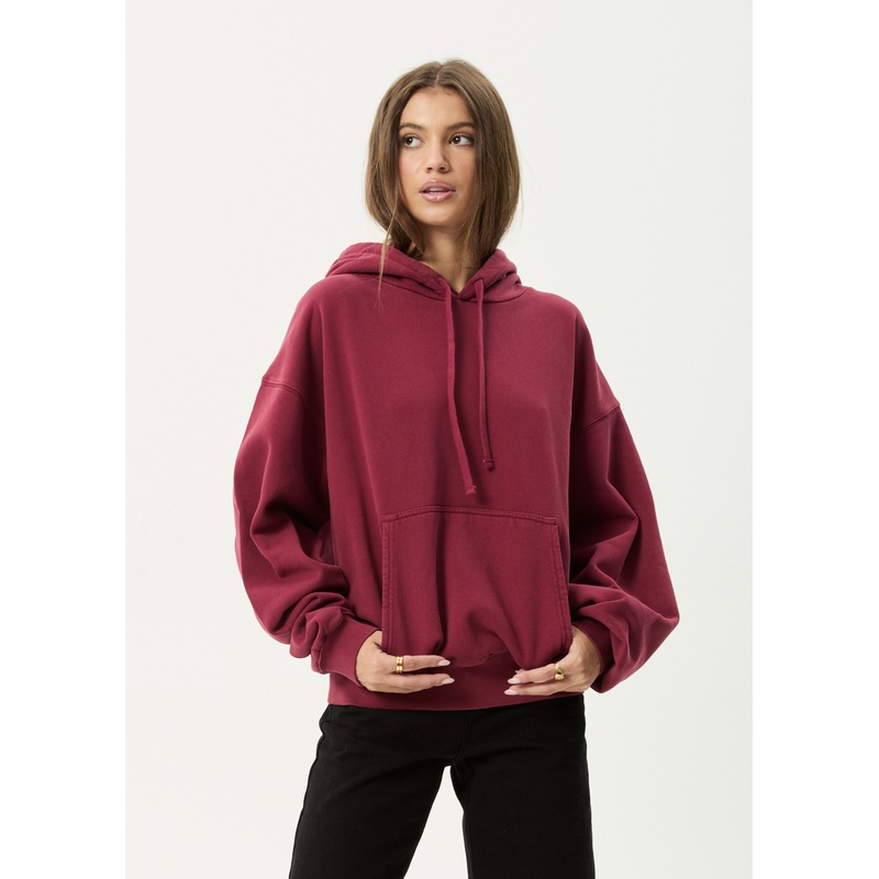 AFENDS Mens Genesis – Boxy Hoodie – Washed Burgundy