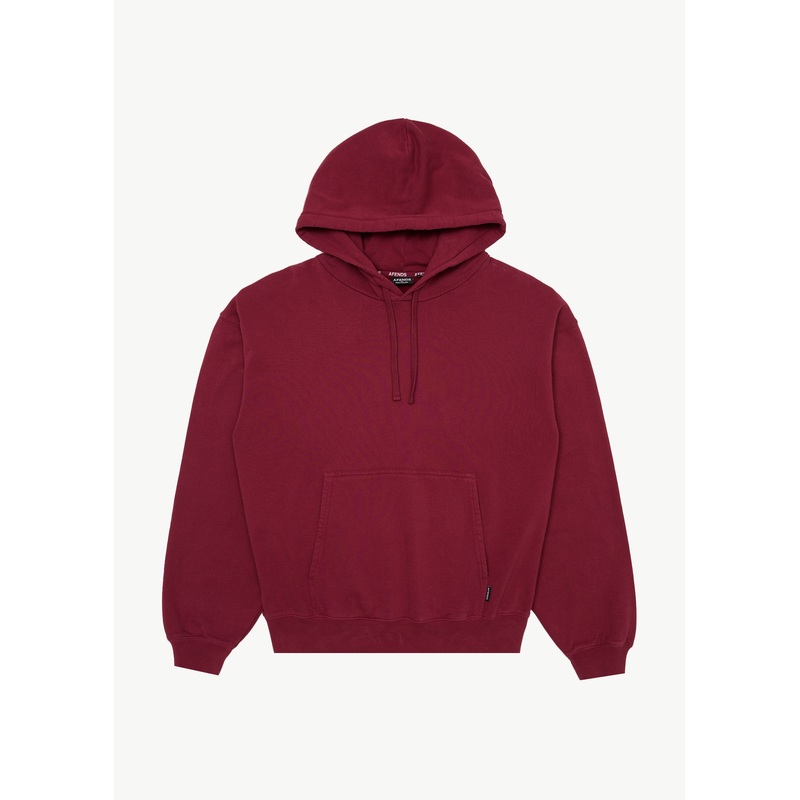 AFENDS Mens Genesis – Boxy Hoodie – Washed Burgundy