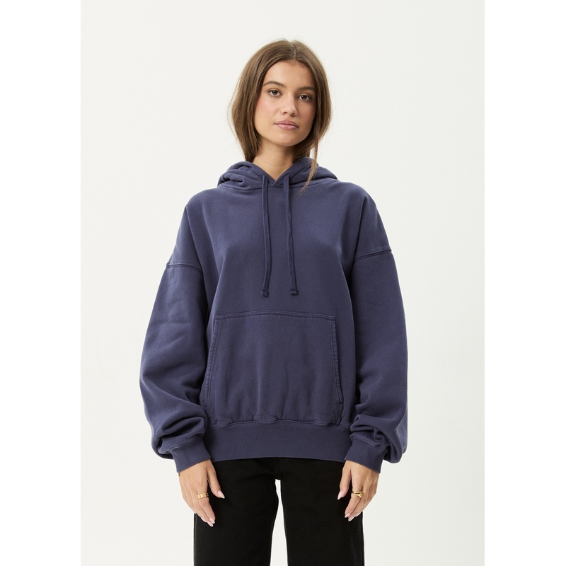 AFENDS Mens Genesis – Boxy Hoodie – Washed Deep Sea