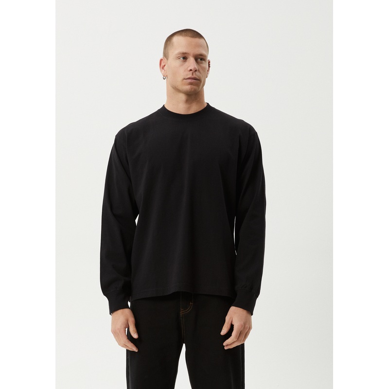 AFENDS Mens Genesis – Boxy Long Sleeve Tee – Black