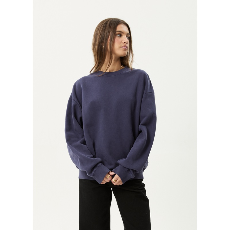 AFENDS Mens Genesis – Crew Neck Jumper – Washed Deep Sea