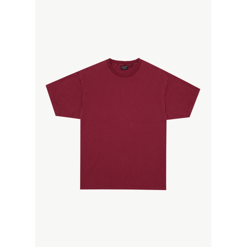 AFENDS Mens Genesis – Heavyweight Boxy Tee – Washed Burgundy