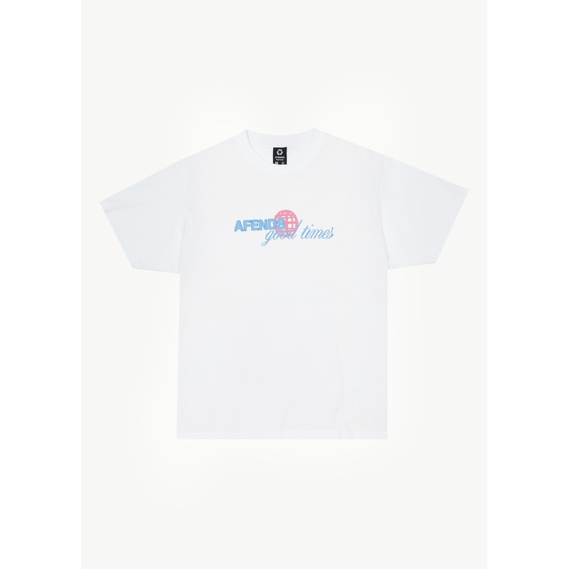 AFENDS Mens Good Times – Graphic Boxy Tee – White