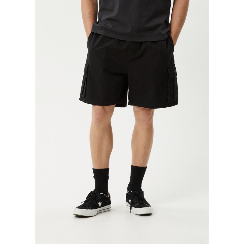 AFENDS Mens Ripped Out 98 – Oversized Cargo Short 20 – Black
