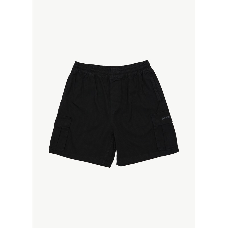 AFENDS Mens Ripped Out 98 – Oversized Cargo Short 20 – Black