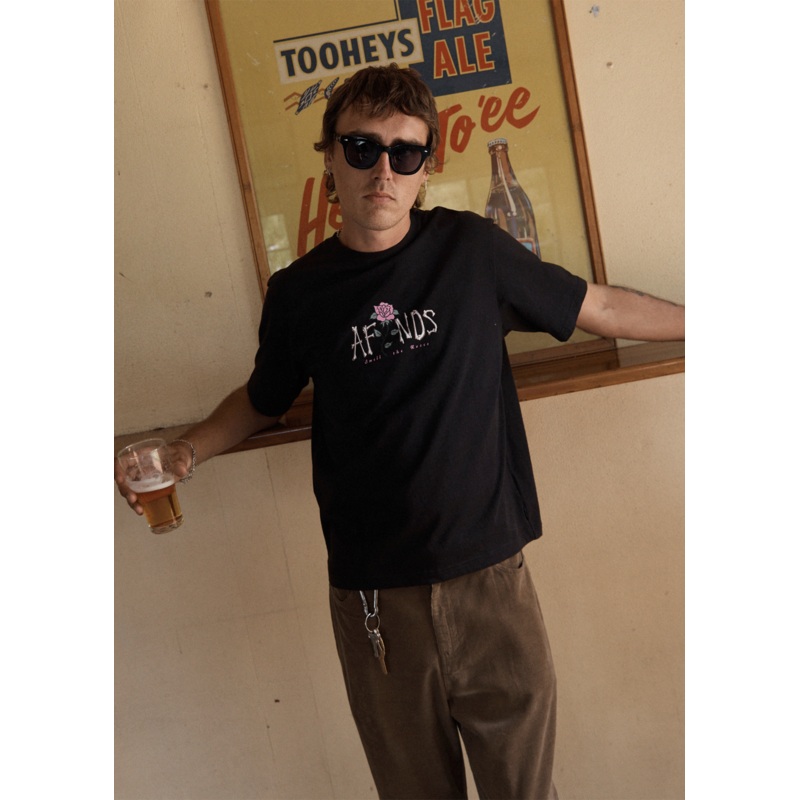AFENDS Mens Smell The Roses – Retro Tee – Black