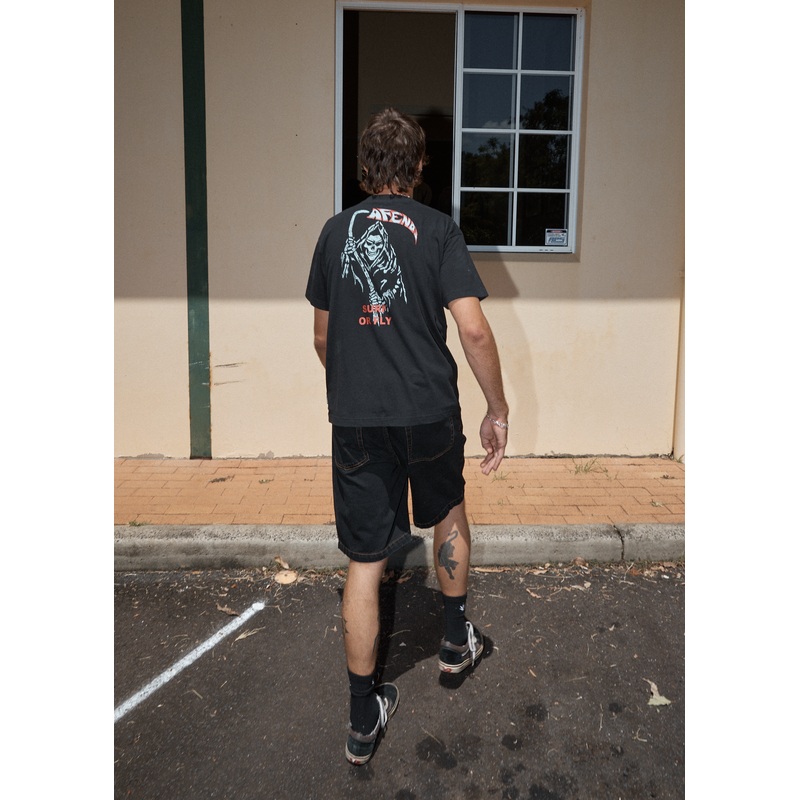 AFENDS Mens Surf Or Fly – Boxy Tee – Black