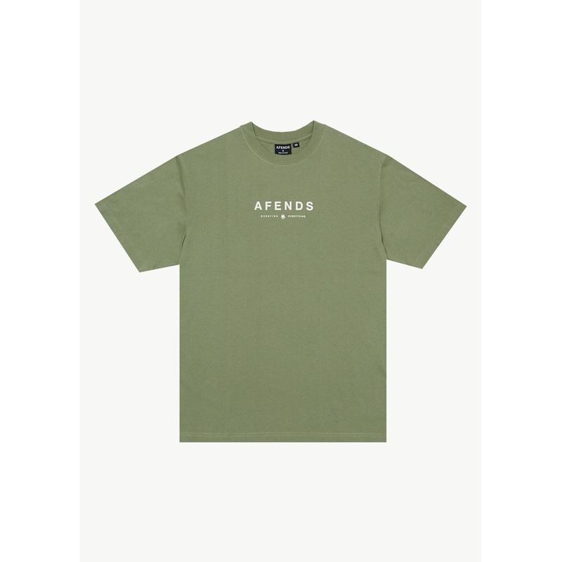 AFENDS Mens Thrown Out – Retro Tee – Oil Green