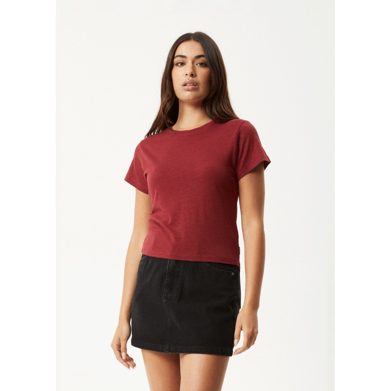 AFENDS Womens Carmen – Baby Tee – Burgundy