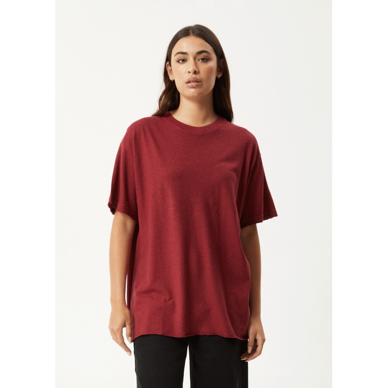 AFENDS Womens Slay – Oversized Tee – Burgundy
