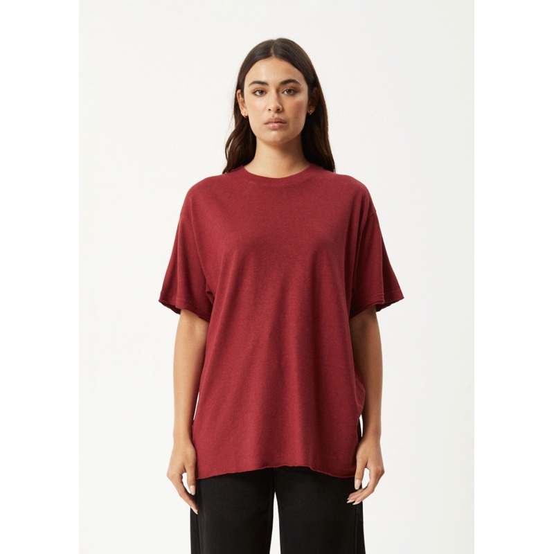 AFENDS Womens Slay – Oversized Tee – Burgundy