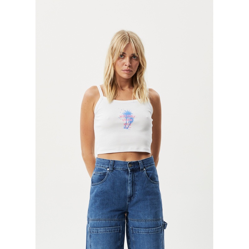 AFENDS Womens Tropics – Rib Singlet – White