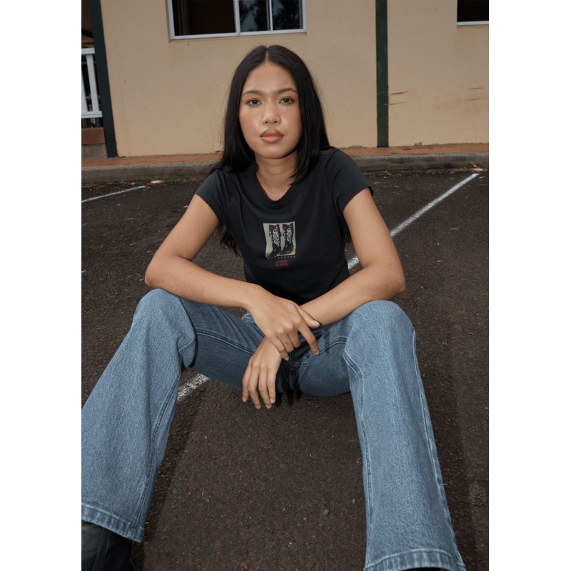 AFENDS Womens Walking –  Baby Tee – Stone Black