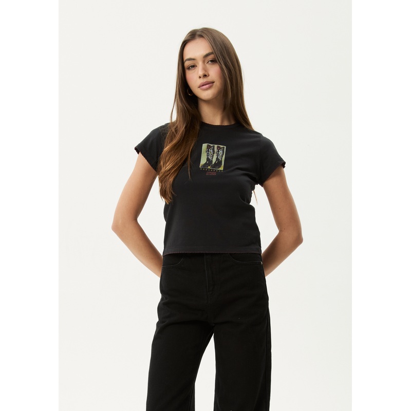 AFENDS Womens Walking –  Baby Tee – Stone Black