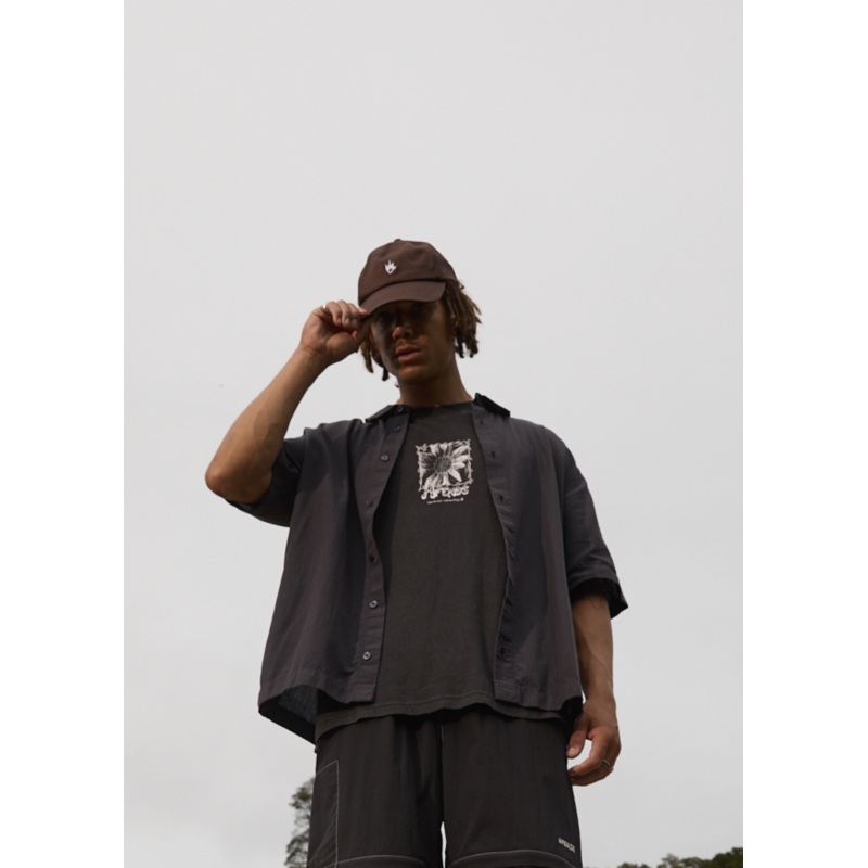 AFENDS Mens Intergalactic – Short Sleeve Shirt – Black Stripe