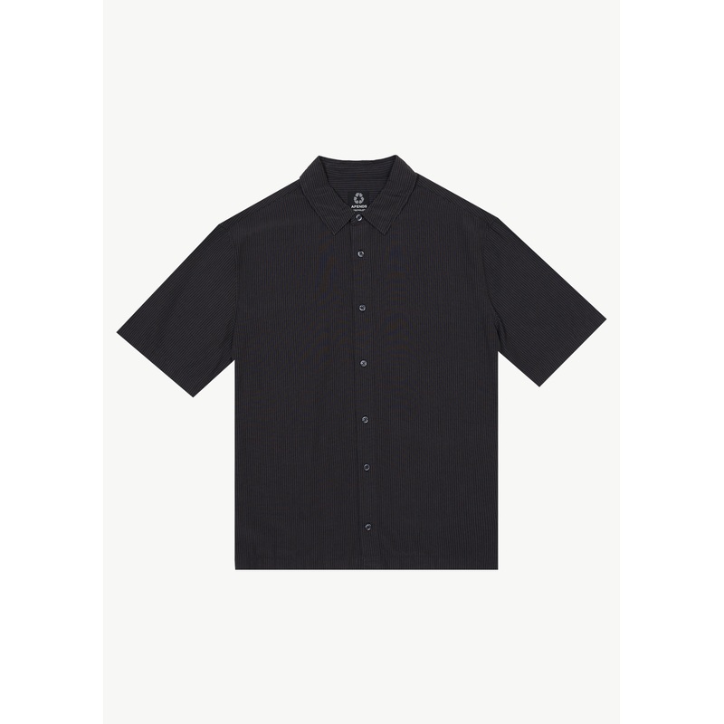 AFENDS Mens Intergalactic – Short Sleeve Shirt – Black Stripe