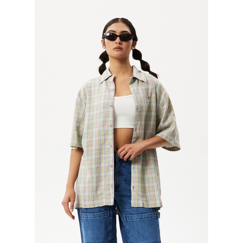 AFENDS Mens Kali – Short Sleeve Shirt – Pistachio Check
