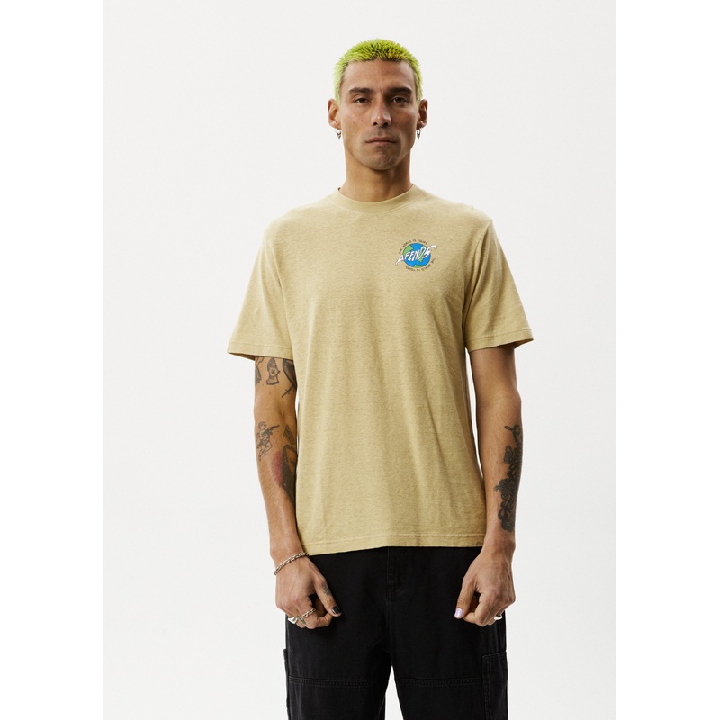 AFENDS Mens Orbital – Retro Graphic Tee – Camel