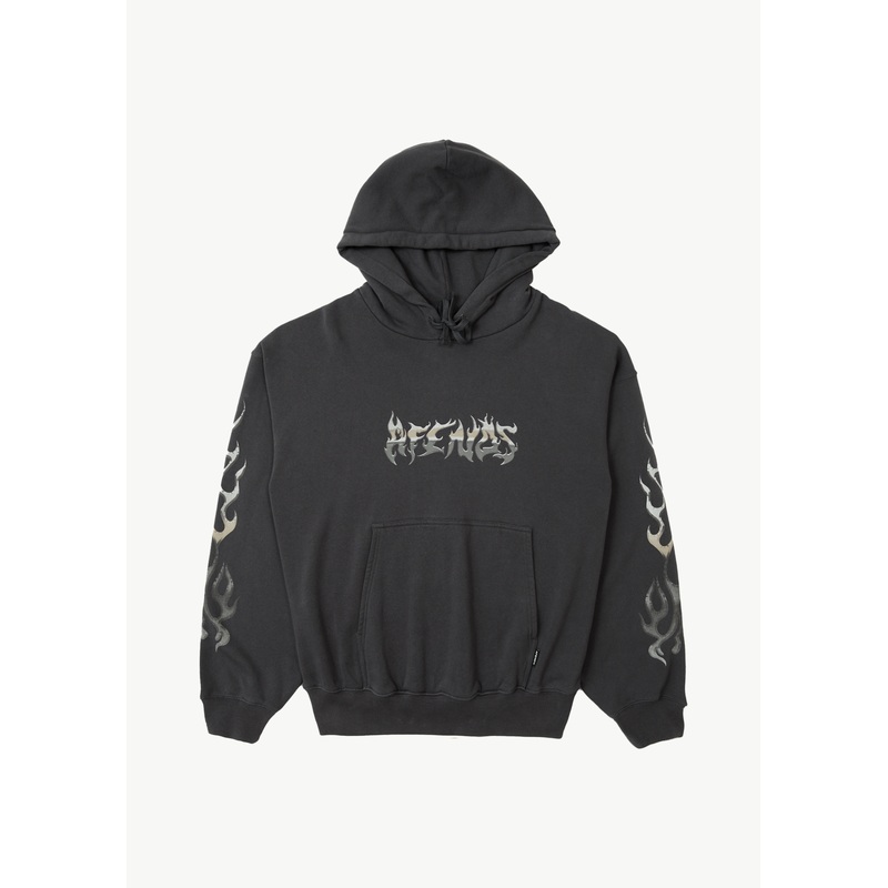 AFENDS Mens Scorched – Boxy Hoodie – Charcoal