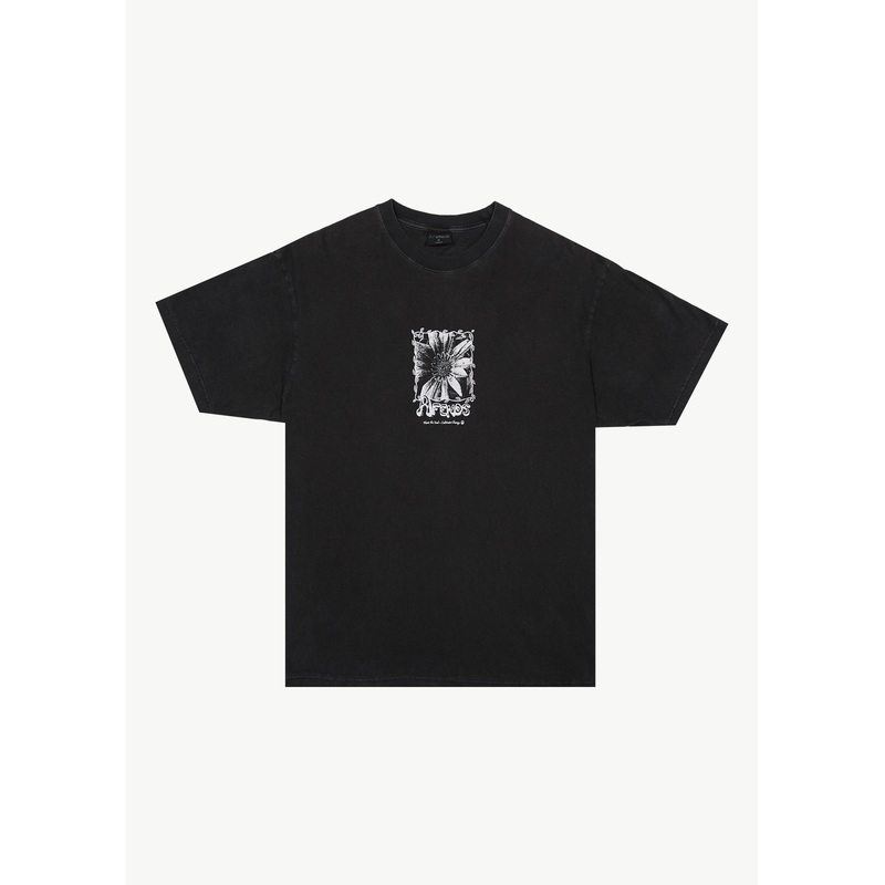 AFENDS Mens Sunflower – Boxy Tee – Stone Black