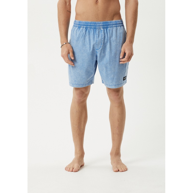 AFENDS Mens The Dopamine – Organic Swim Short 18 – Blue Acid Wash
