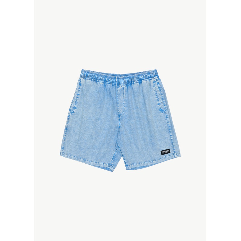 AFENDS Mens The Dopamine – Organic Swim Short 18 – Blue Acid Wash