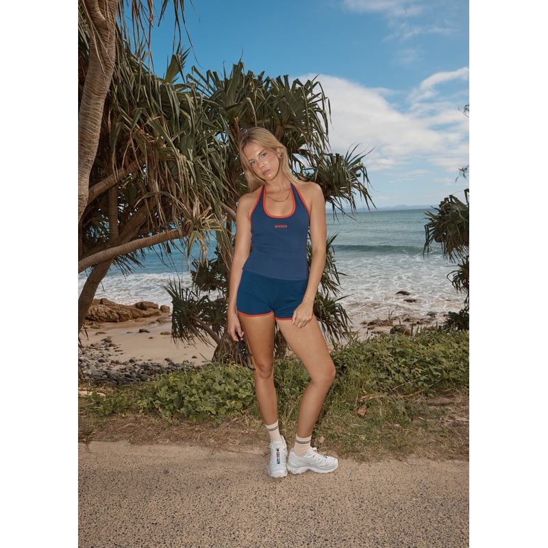 AFENDS Womens Basis – Rib Halter – Navy / Tomato