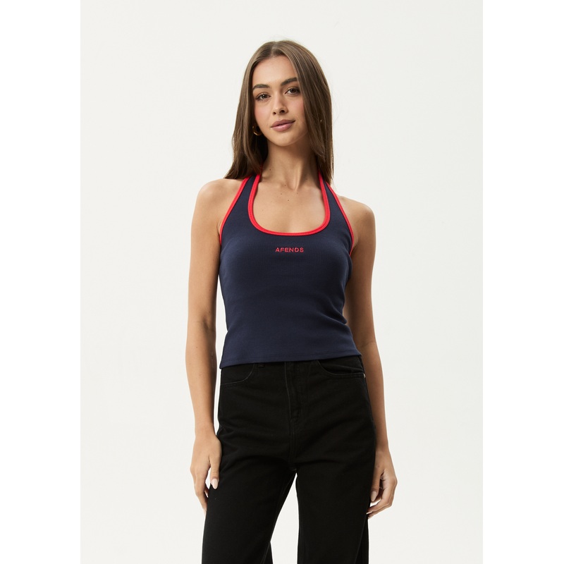 AFENDS Womens Basis – Rib Halter – Navy / Tomato