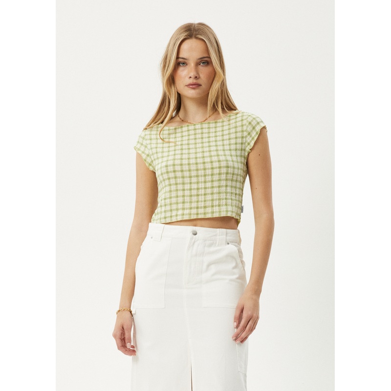 AFENDS Womens Darcy – Check Top – Lemongrass Check