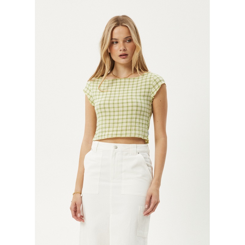 AFENDS Womens Darcy – Check Top – Lemongrass Check