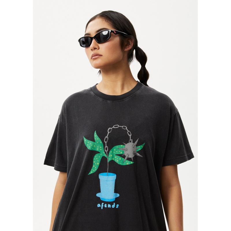 AFENDS Womens Elliot Slay – Oversized Graphic Tee – Stone Black