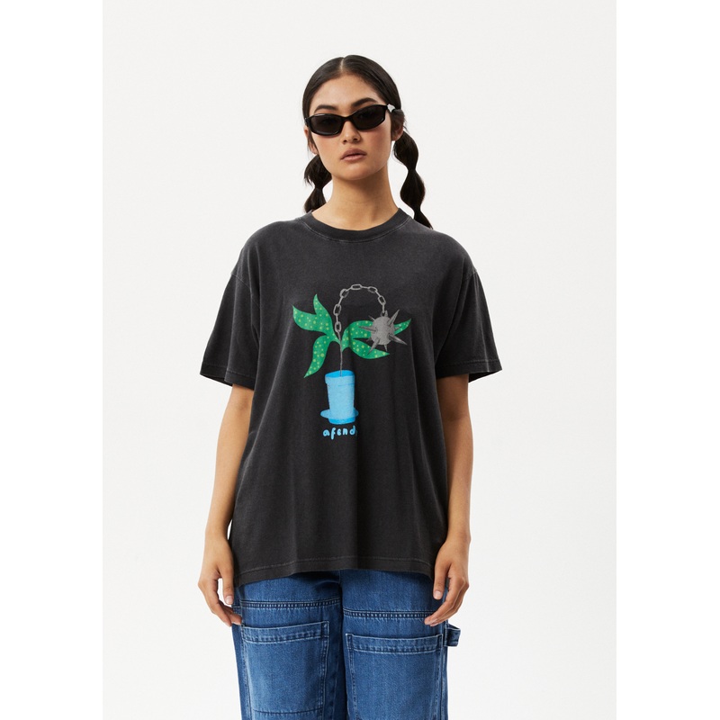 AFENDS Womens Elliot Slay – Oversized Graphic Tee – Stone Black