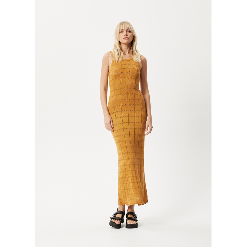 AFENDS Womens Femme – Knit Maxi Dress – Mustard