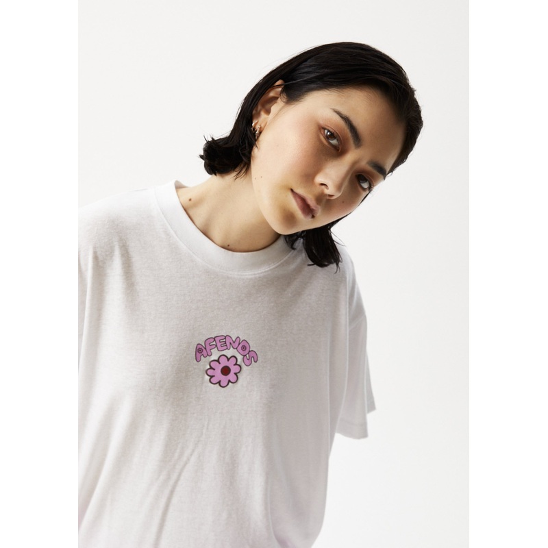 AFENDS Womens Flowers Slay – Oversized Graphic Tee – White
