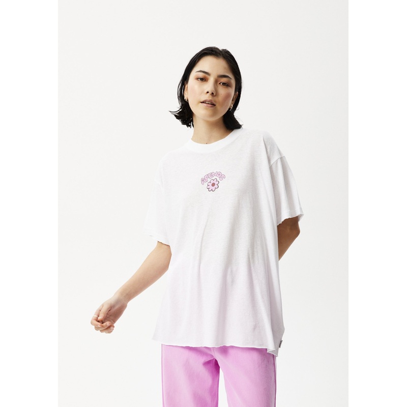AFENDS Womens Flowers Slay – Oversized Graphic Tee – White