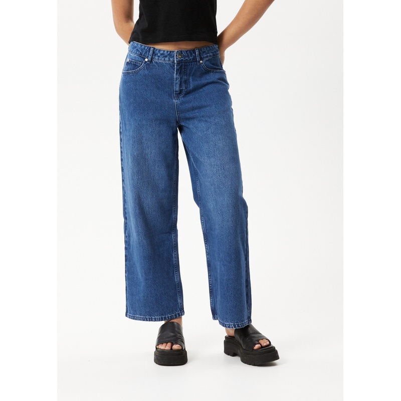 AFENDS Womens Kendall – Denim Low Rise Jean – Authentic Blue