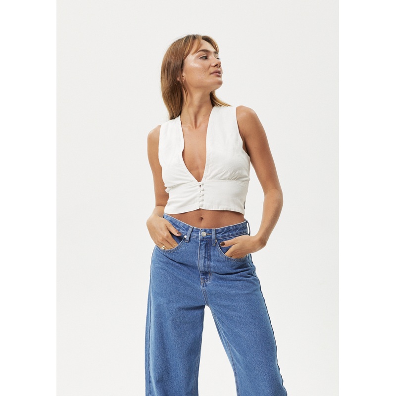 AFENDS Womens Lilo – Button Up Top – Natural