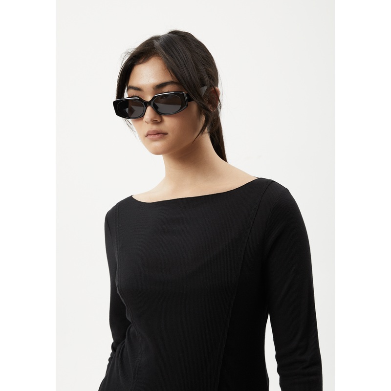 AFENDS Womens Mirage Bamboo – Sheer Long Sleeve Top – Black
