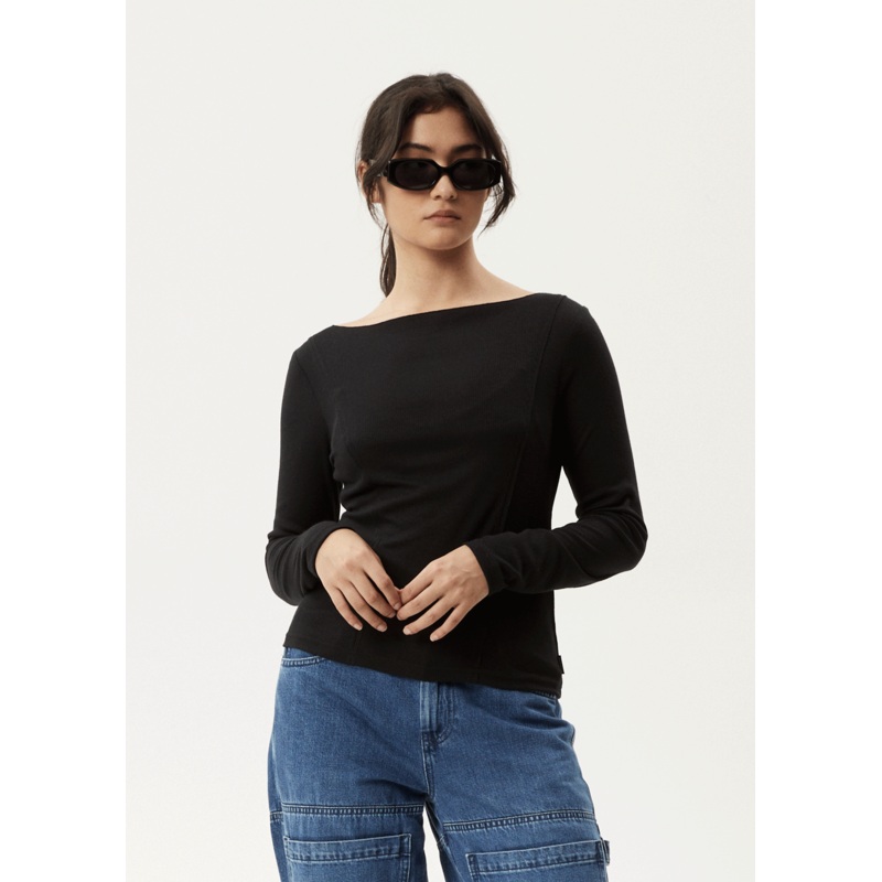 AFENDS Womens Mirage Bamboo – Sheer Long Sleeve Top – Black