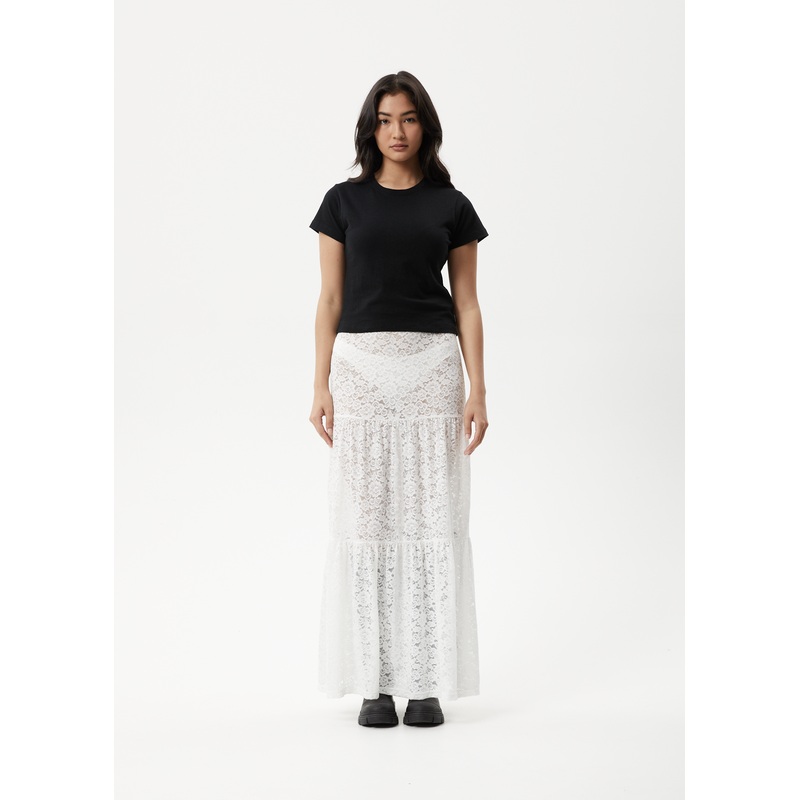 AFENDS Womens Poet – Lace Maxi Skirt – White