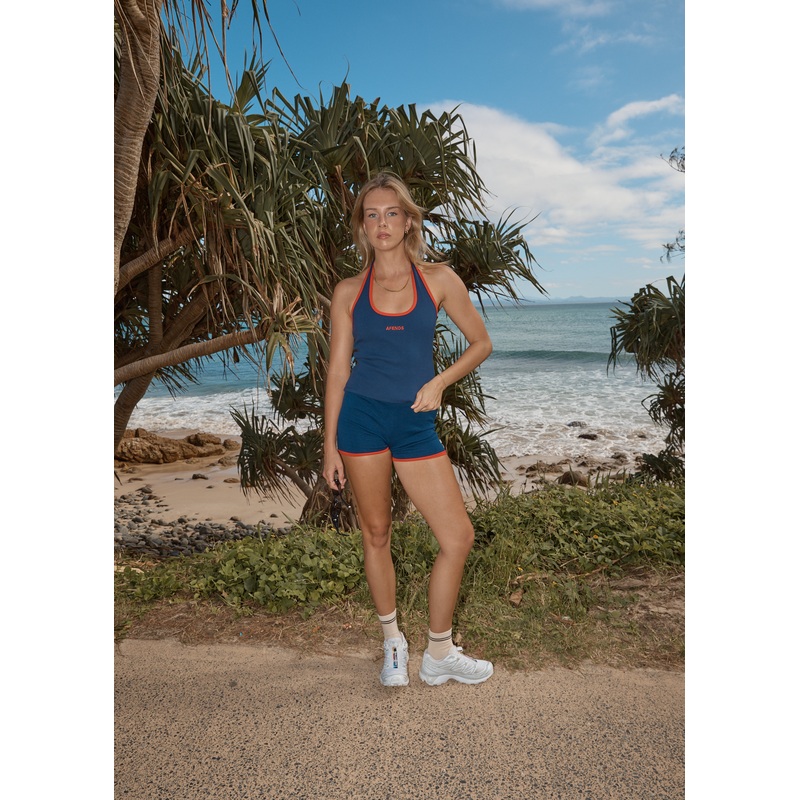 AFENDS Womens Set Fire – Knit Short – Navy / Tomato