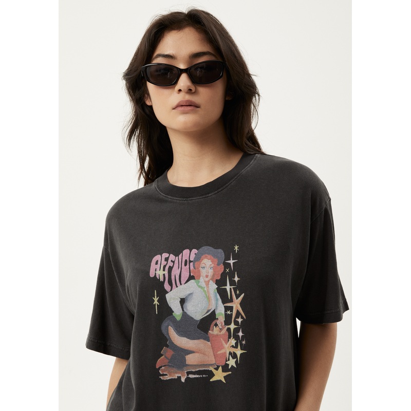 AFENDS Womens Worlds Above – Oversized Tee – Stone Black