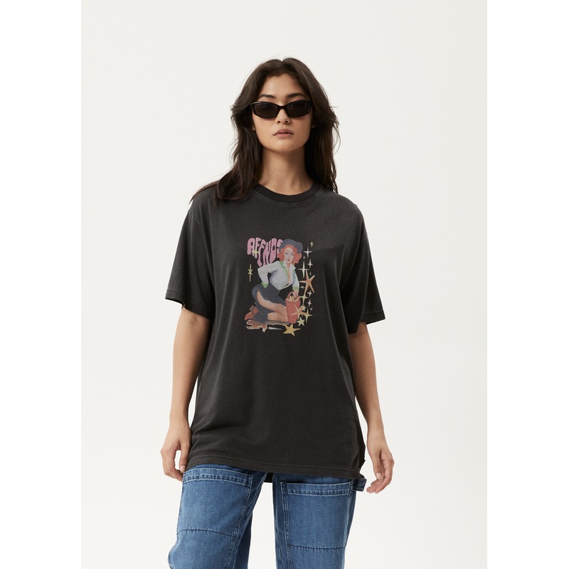AFENDS Womens Worlds Above – Oversized Tee – Stone Black