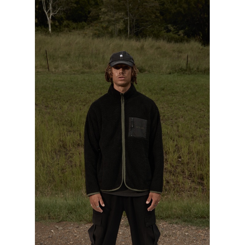 AFENDS Mens Arctic – Fleece Zip Up Jacket – Black
