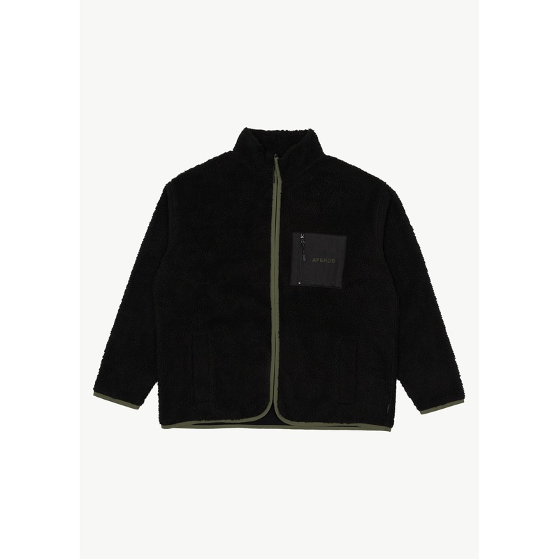 AFENDS Mens Arctic – Fleece Zip Up Jacket – Black