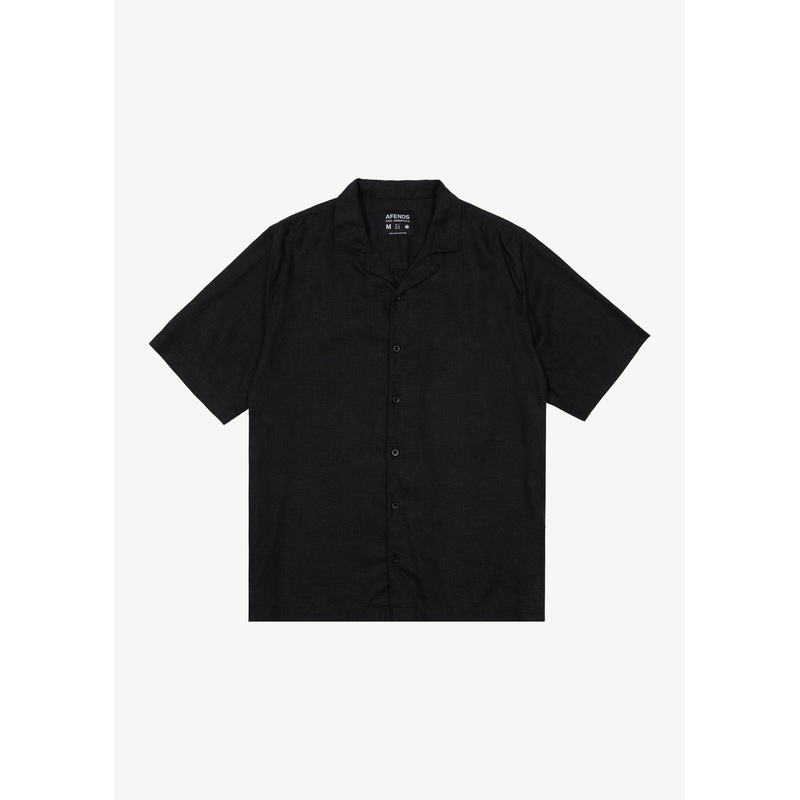 AFENDS Mens Daily – Cuban Short Sleeve Shirt – Black