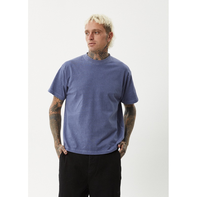 AFENDS Mens Genesis – Heavyweight Boxy Tee – Washed Marlin